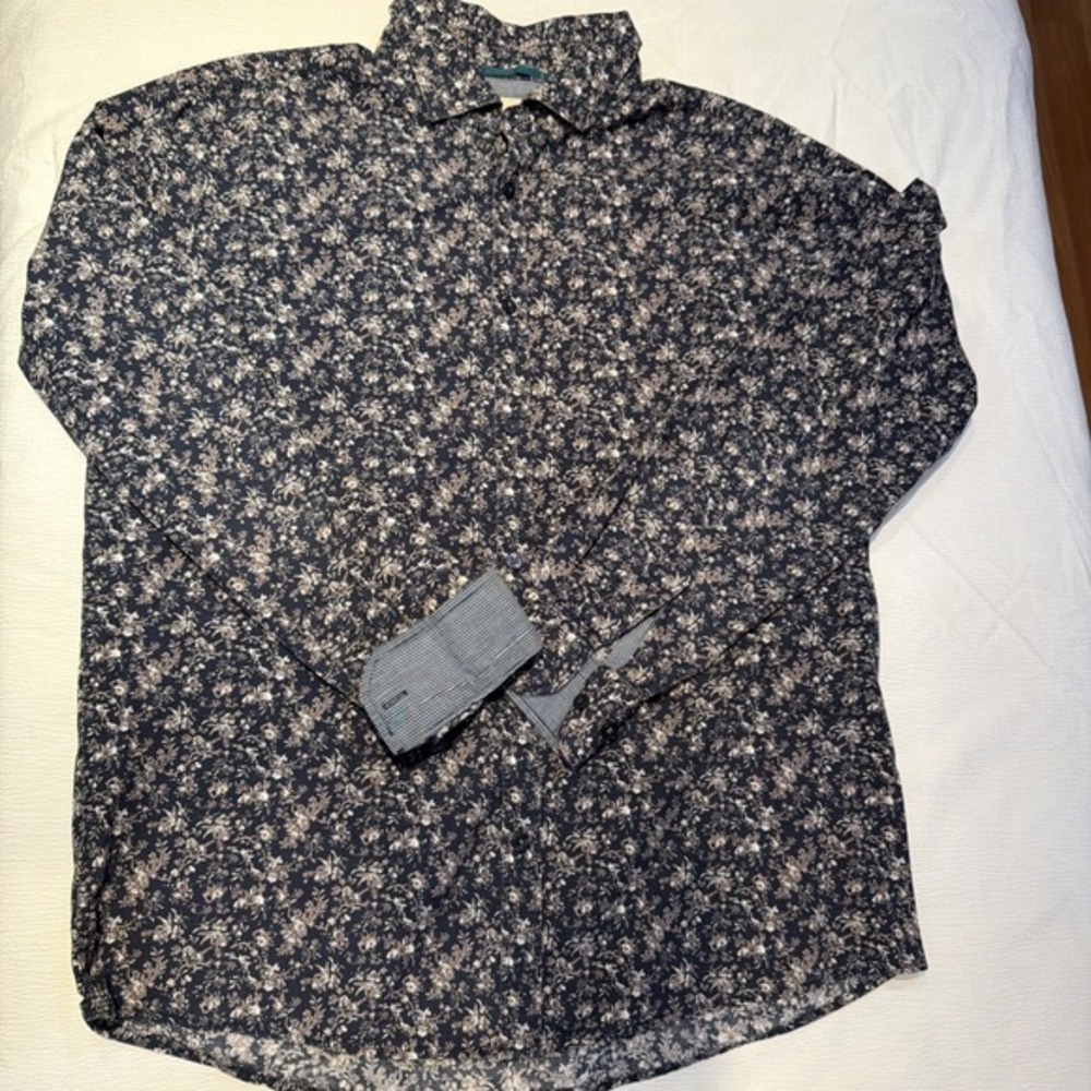 Steel & Jelly Mens Floral Button Down Blue Cotton Long Sleeve L Cottagecore Flip